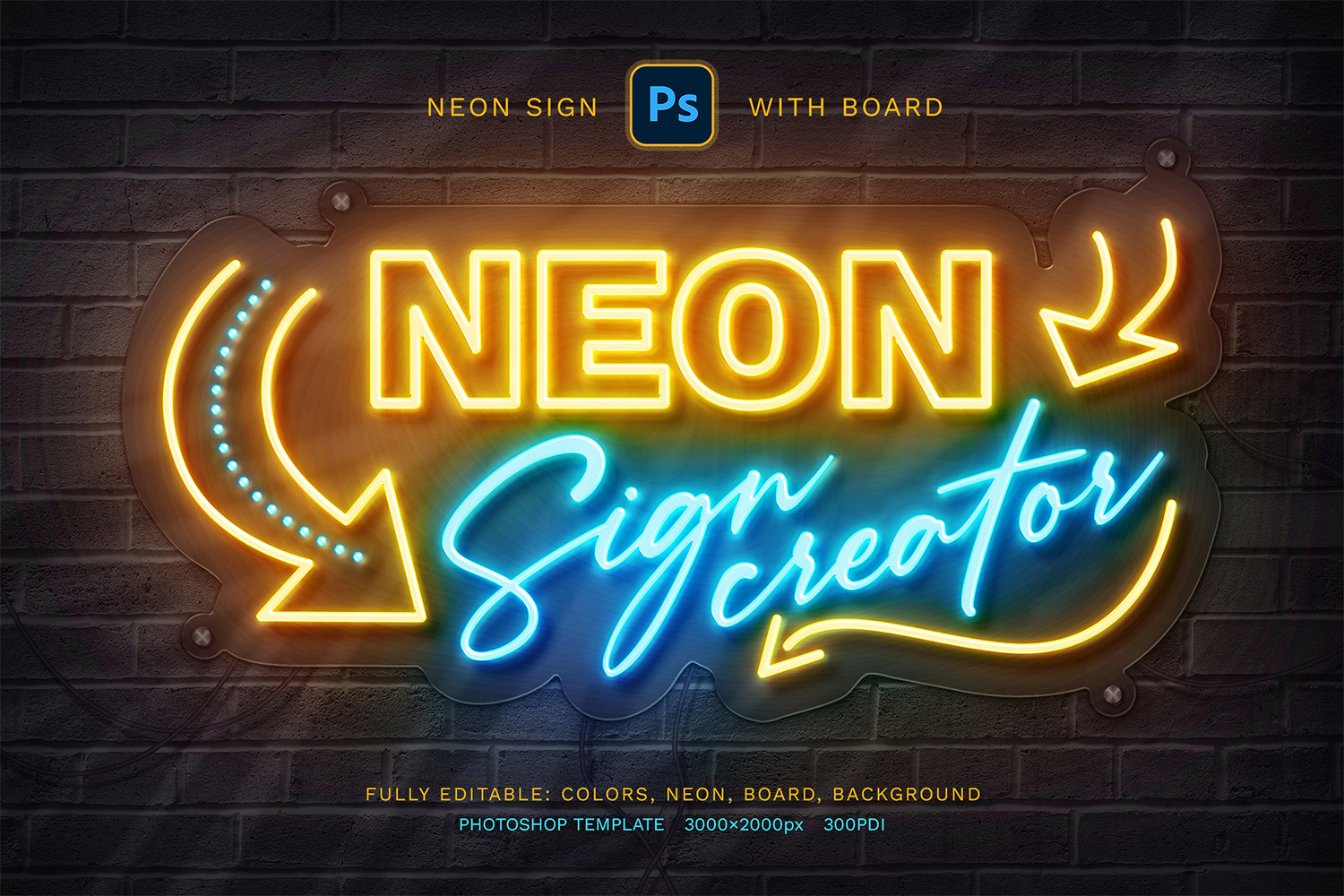 Neon Sign Board Photoshop Template