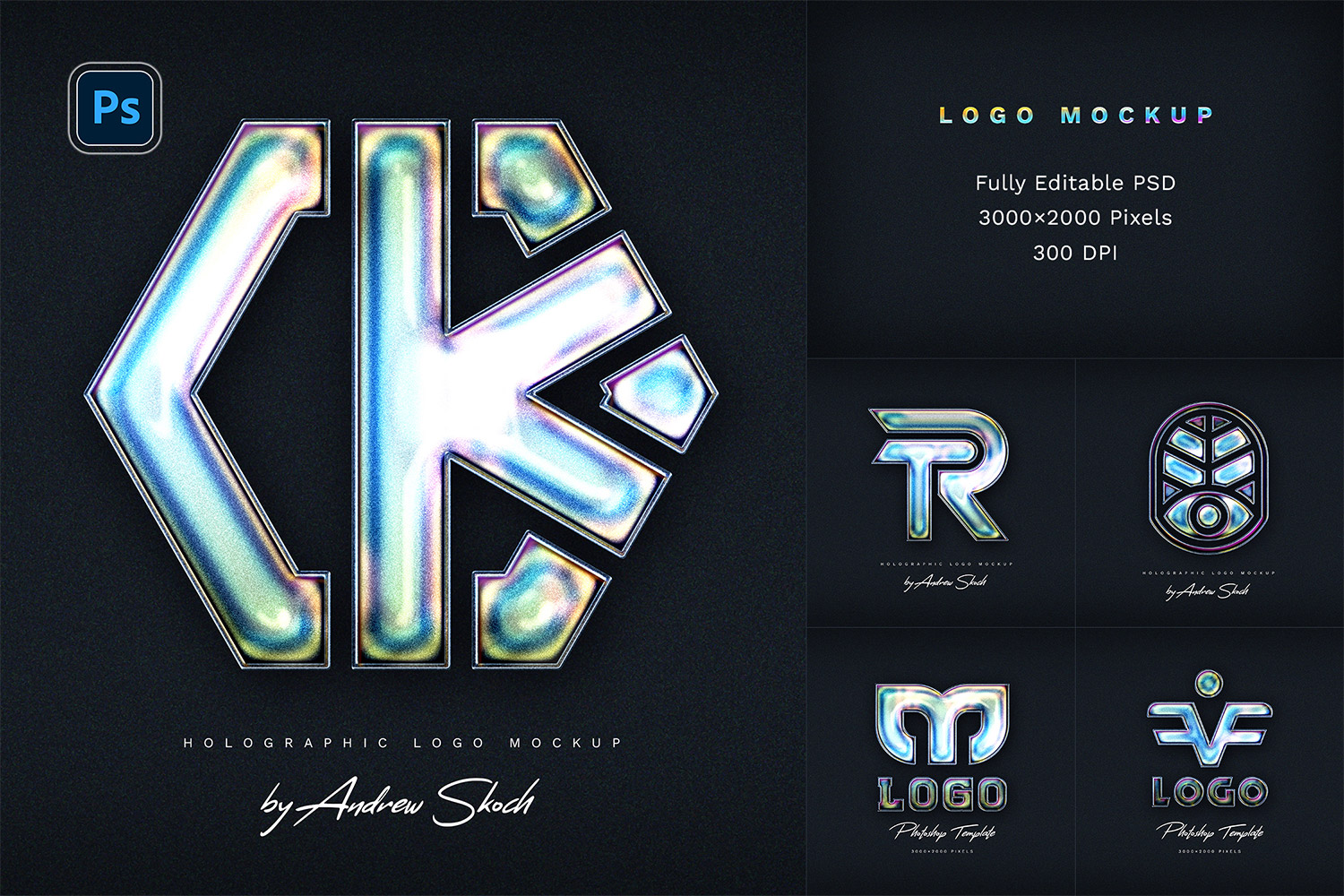 Holographic Logo Photoshop Mockup