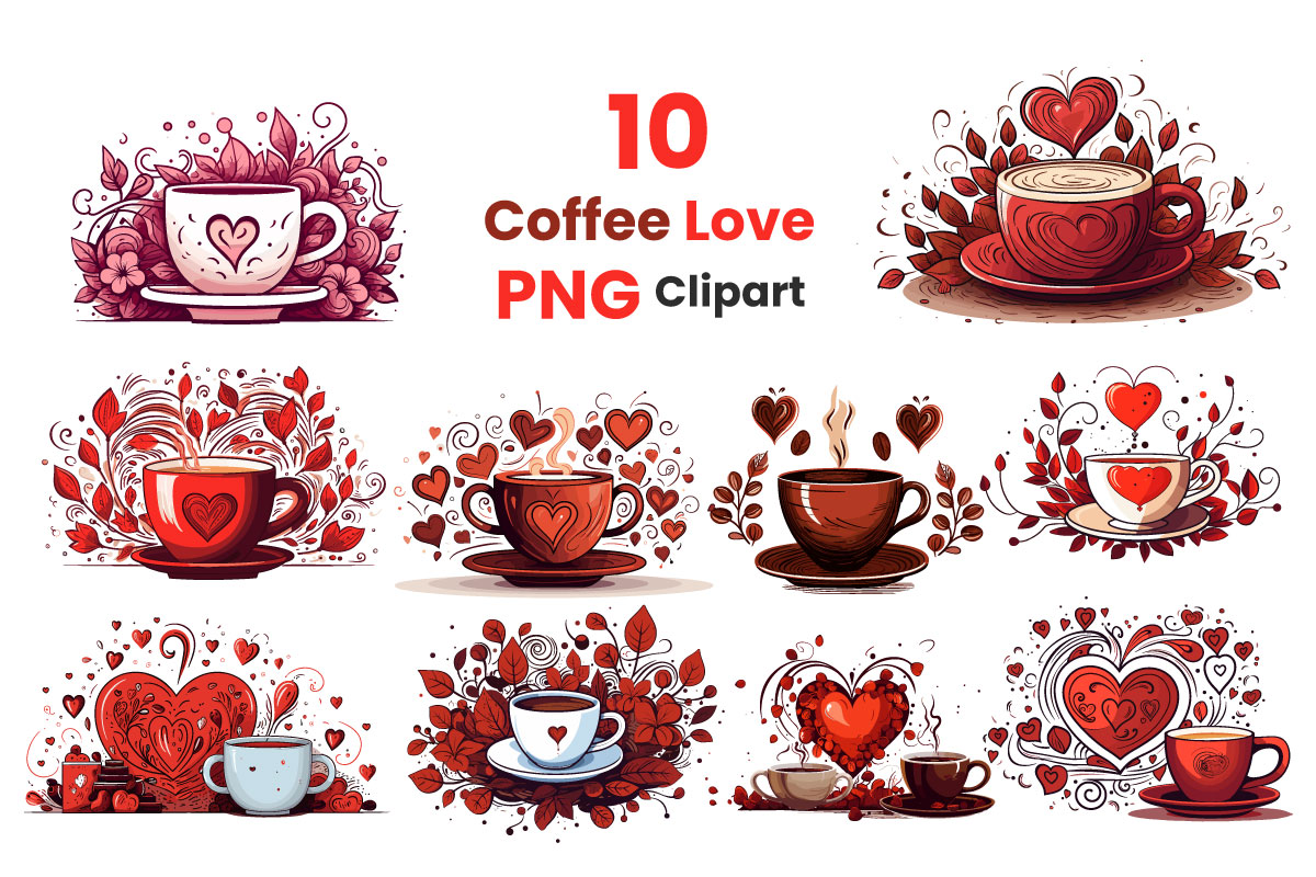 Set of Cup of coffee with heart shape. Coffee Valentines Day clipart illustration png clipart