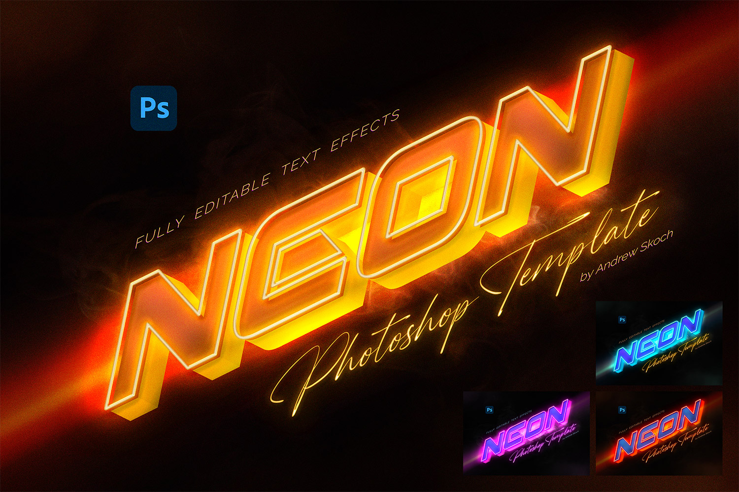 Neon Isometric Text Effect Photoshop Templates