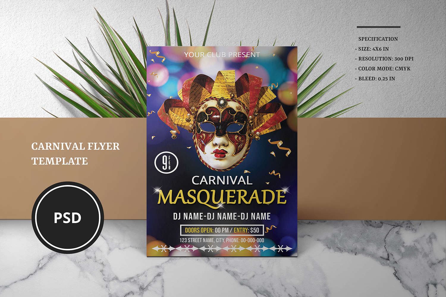 Carnival Party Invitation Flyer Template. Word and Psd