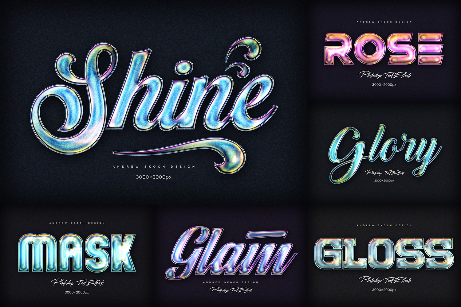 Holographic Text Effects - 6 Photoshop Templates