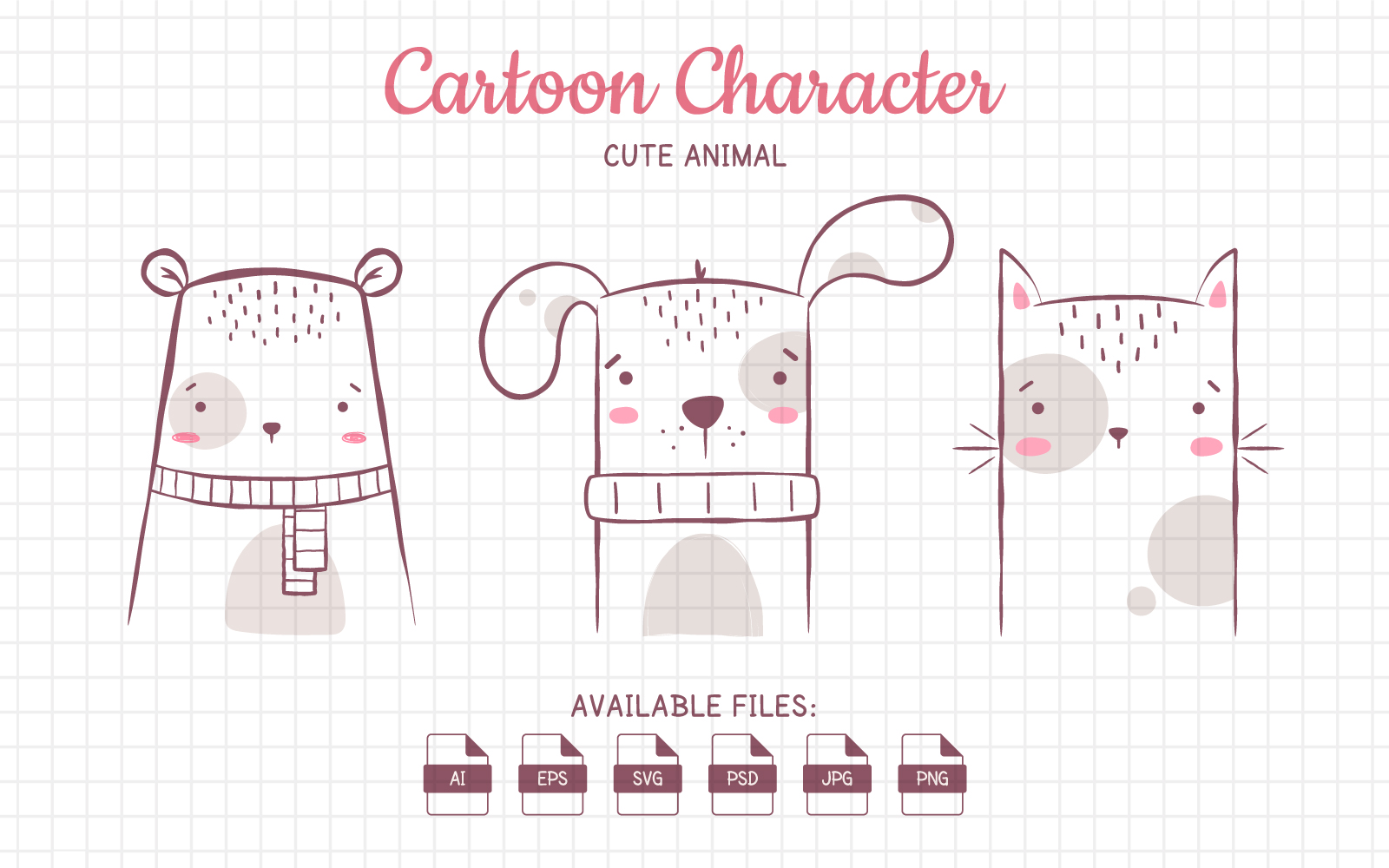 Set Cartoon Characters: Bear, Puppy and Kitty.