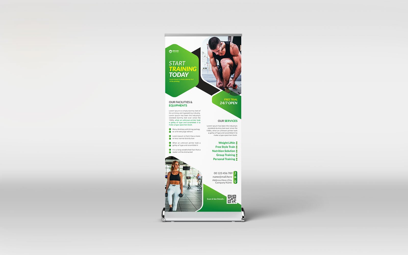 Gym fitness roll-up banner design