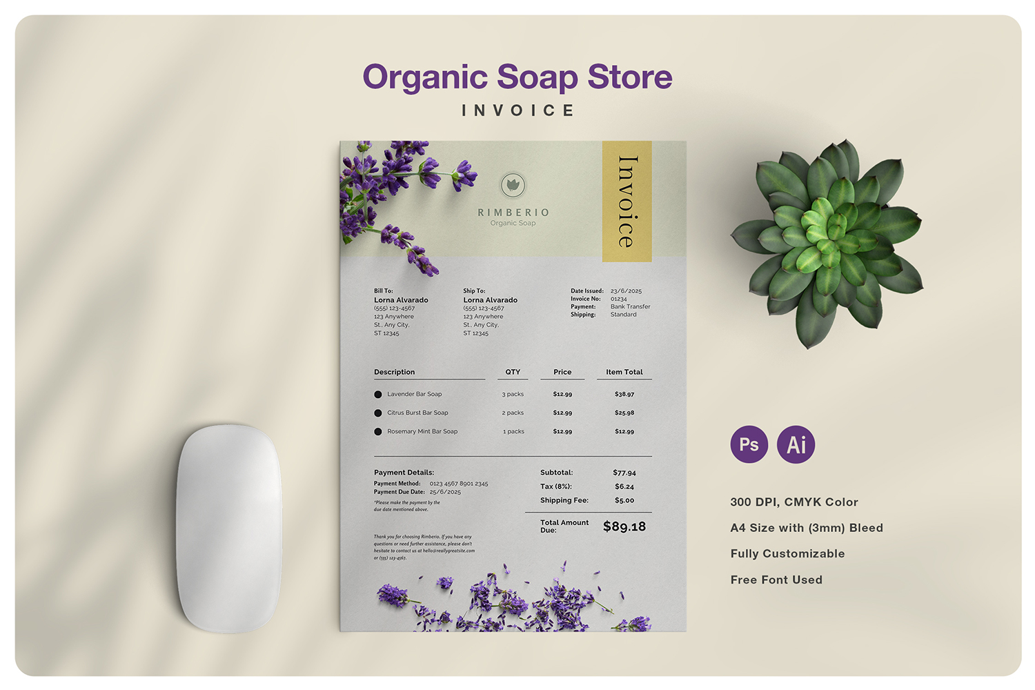 Organic Soap Store Invoice