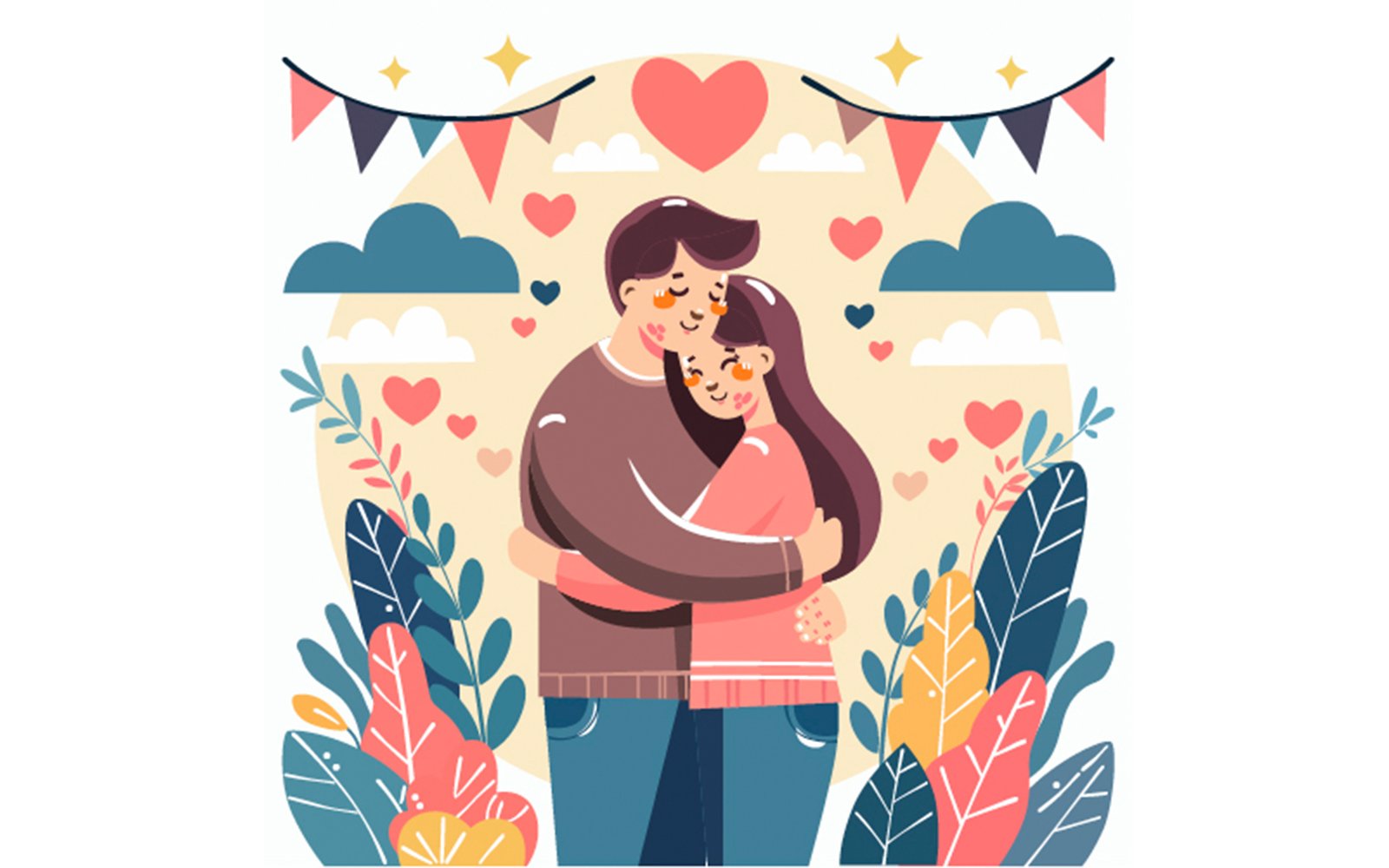 Valentine's Day with Couple Hugging Illustration