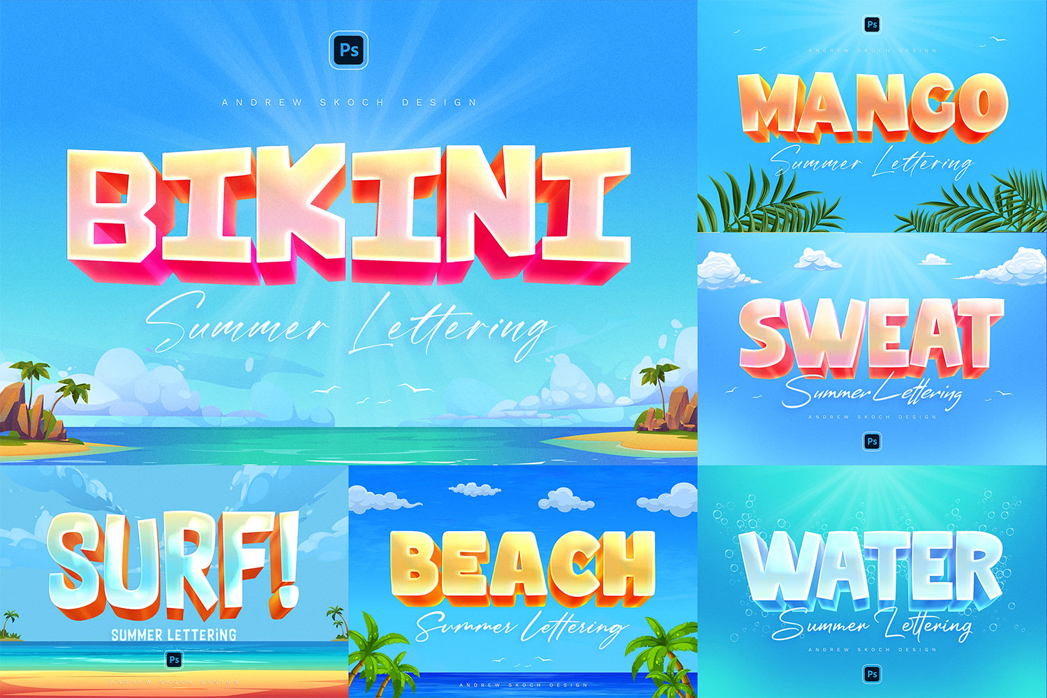 Summer Text Effects - 6 Photoshop Templates