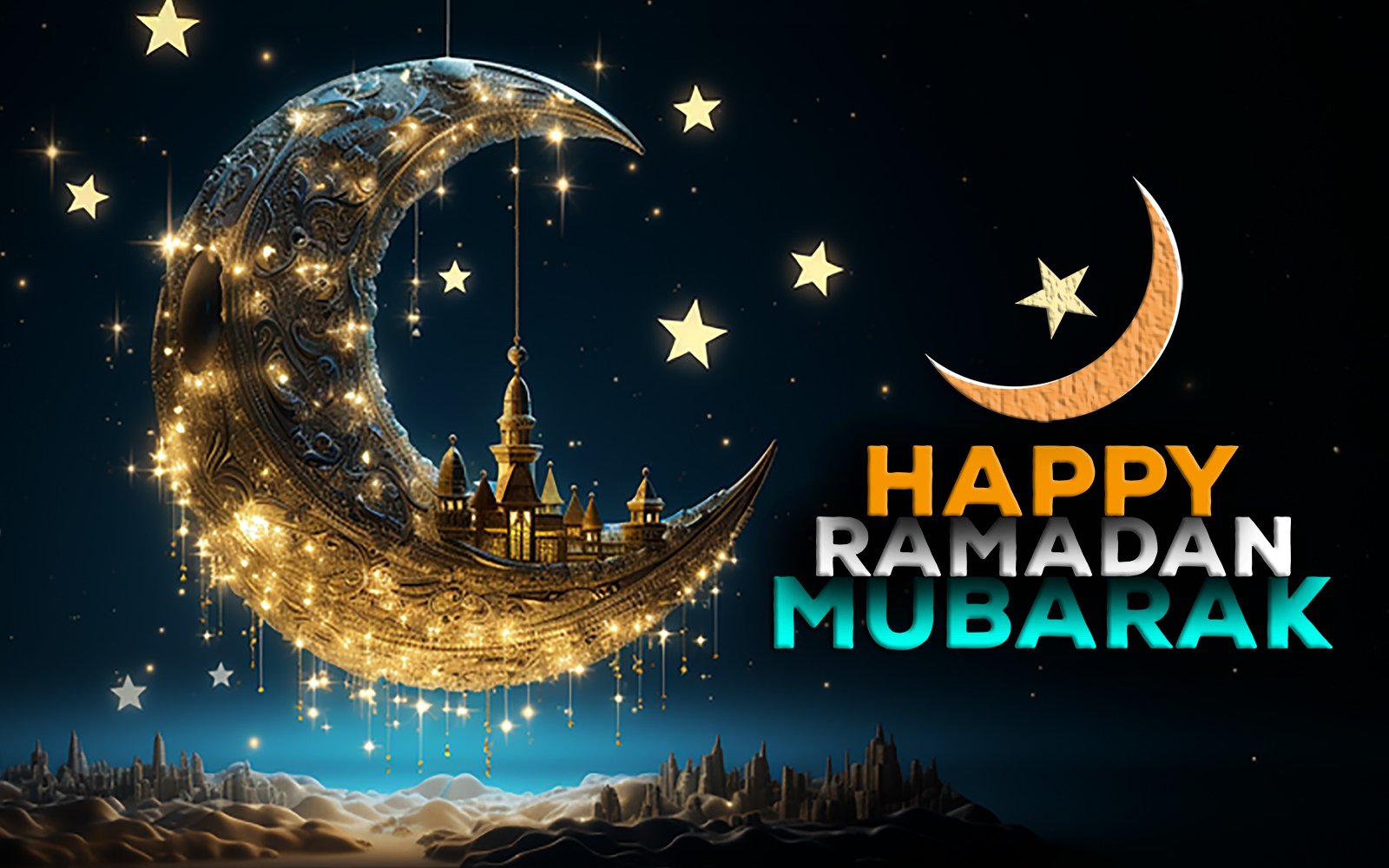 Ramadan greeting | happy Ramadan mubarak | ramadan mubarak with moon city | Ramadan banner