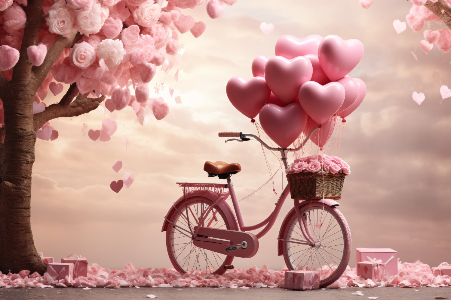 Cycle with Pink Balloon Decorated for Valentine day 03