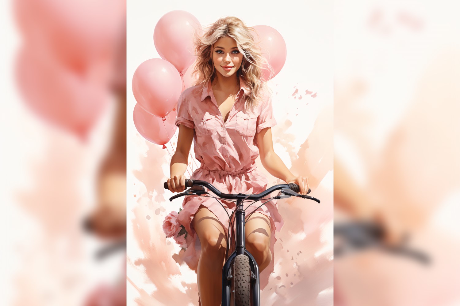 Girl on Cycle with Pink Balloon Celebrating Valentine day 09