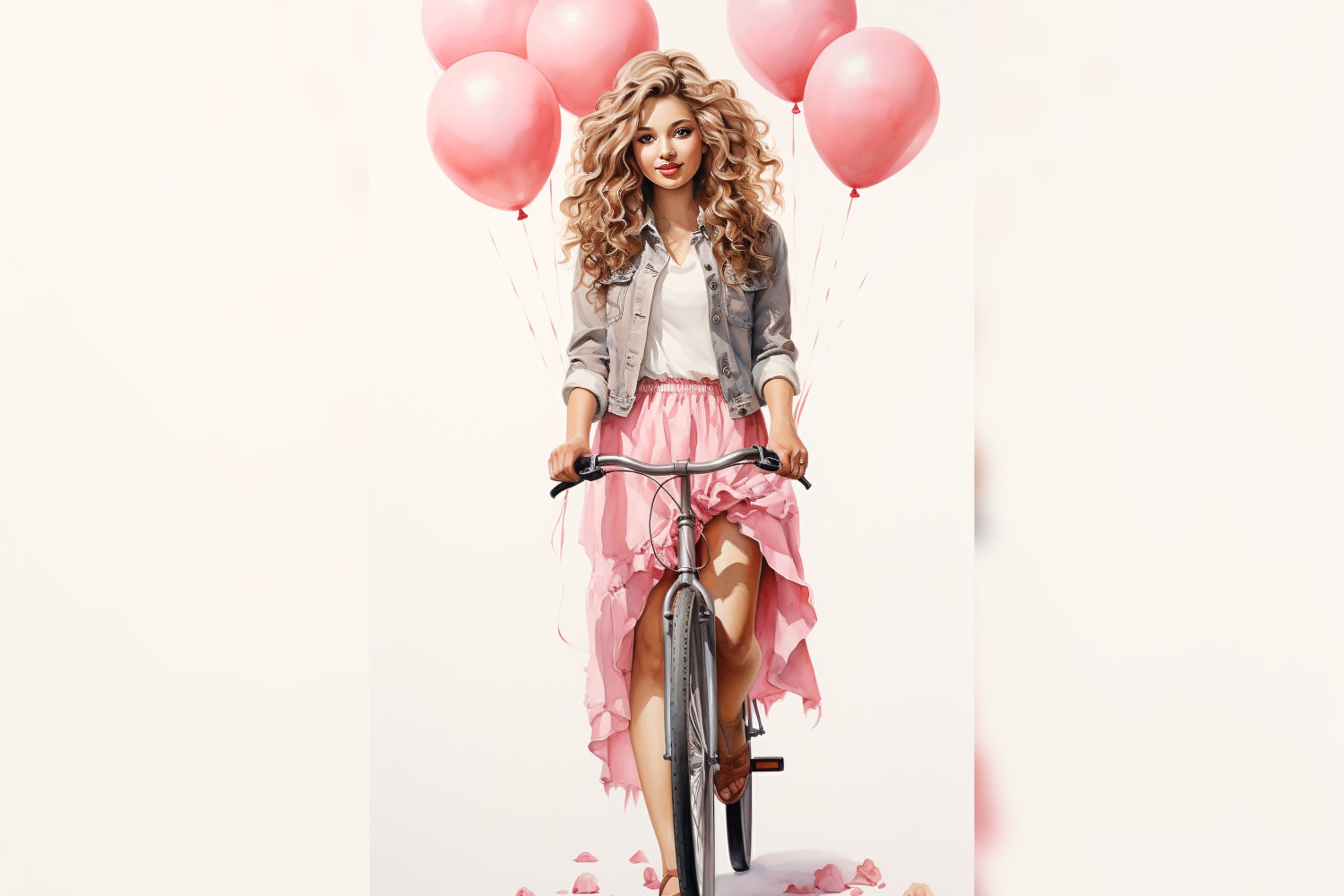 Girl on Cycle with Pink Balloon Celebrating Valentine day  09