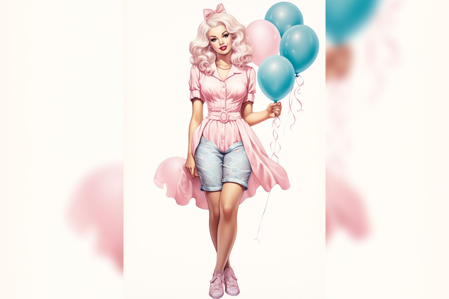 Girl with Pink And Blue Balloon Celebrating Valentine day