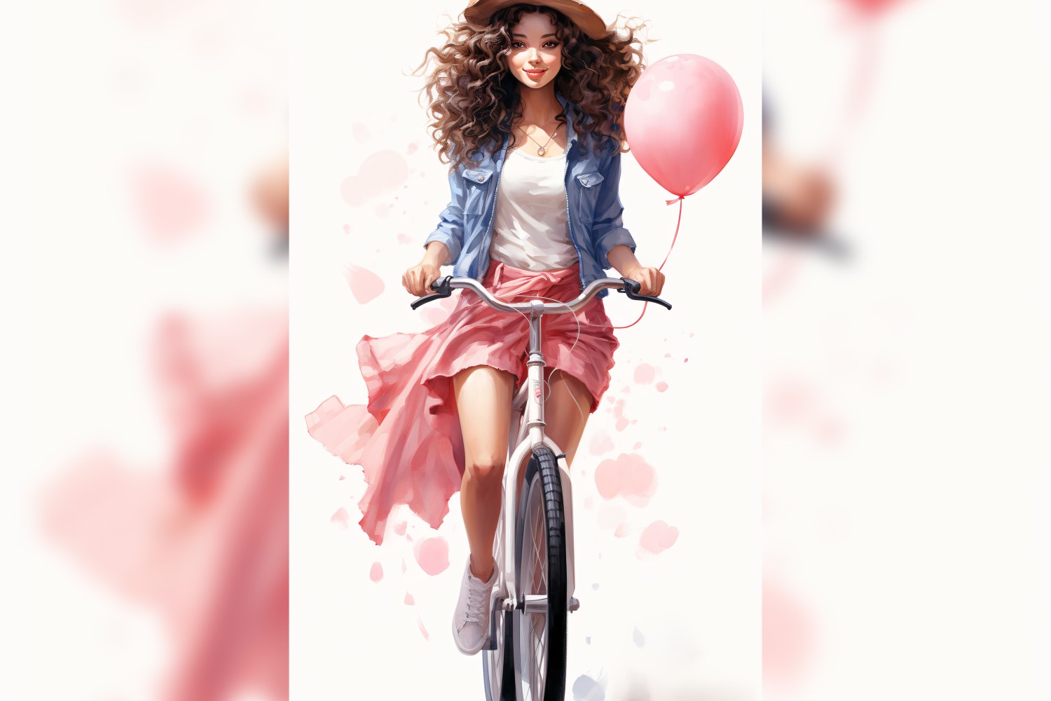 Girl on Cycle with Pink Balloon Celebrating Valentine day 19