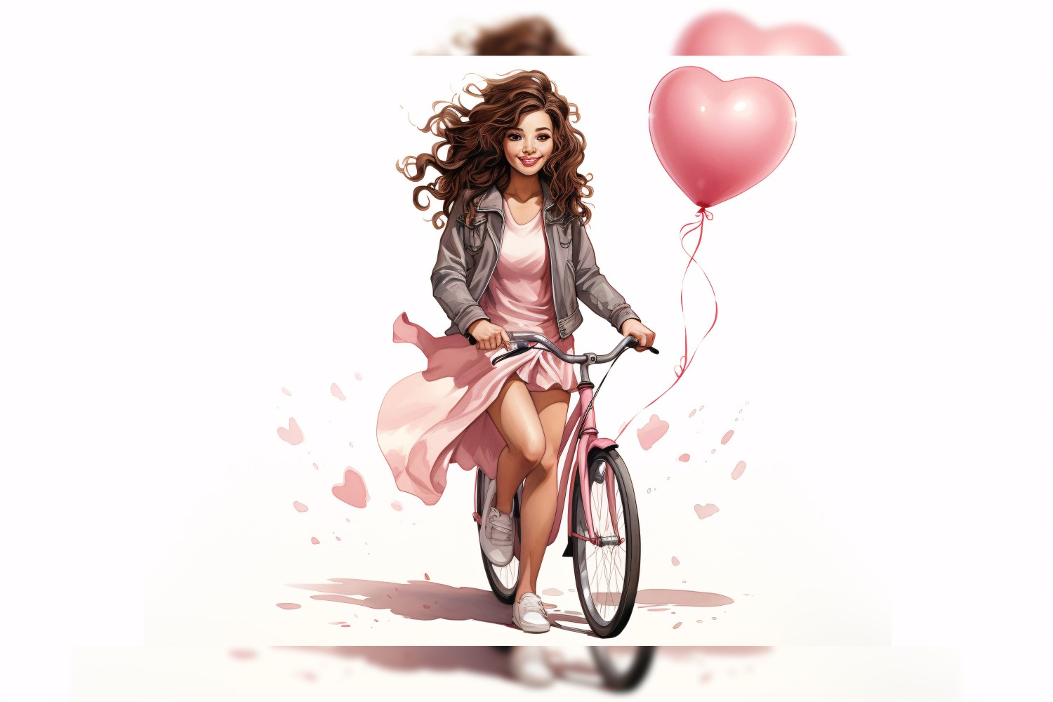 Girl on Cycle with Pink Balloon Celebrating Valentine day 21