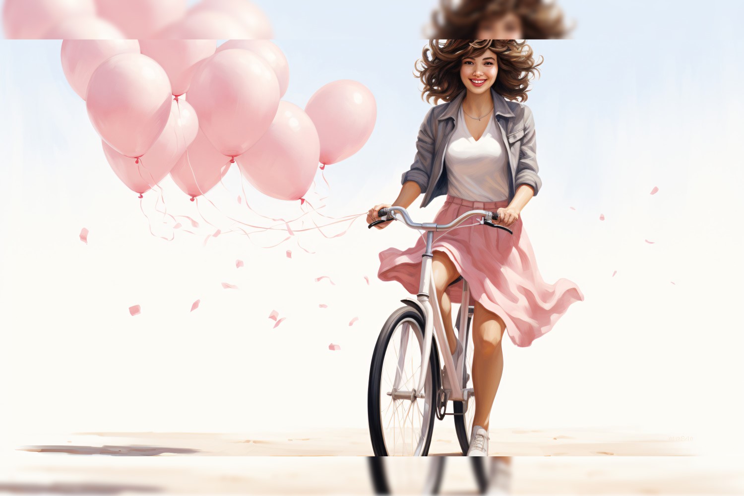 Girl on Cycle with Pink Balloon Celebrating Valentine day 22