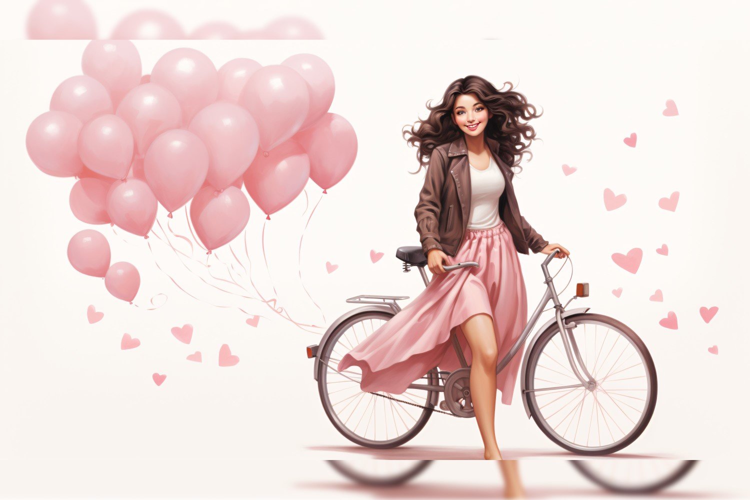 Girl on Cycle with Pink Balloon Celebrating Valentine day 20