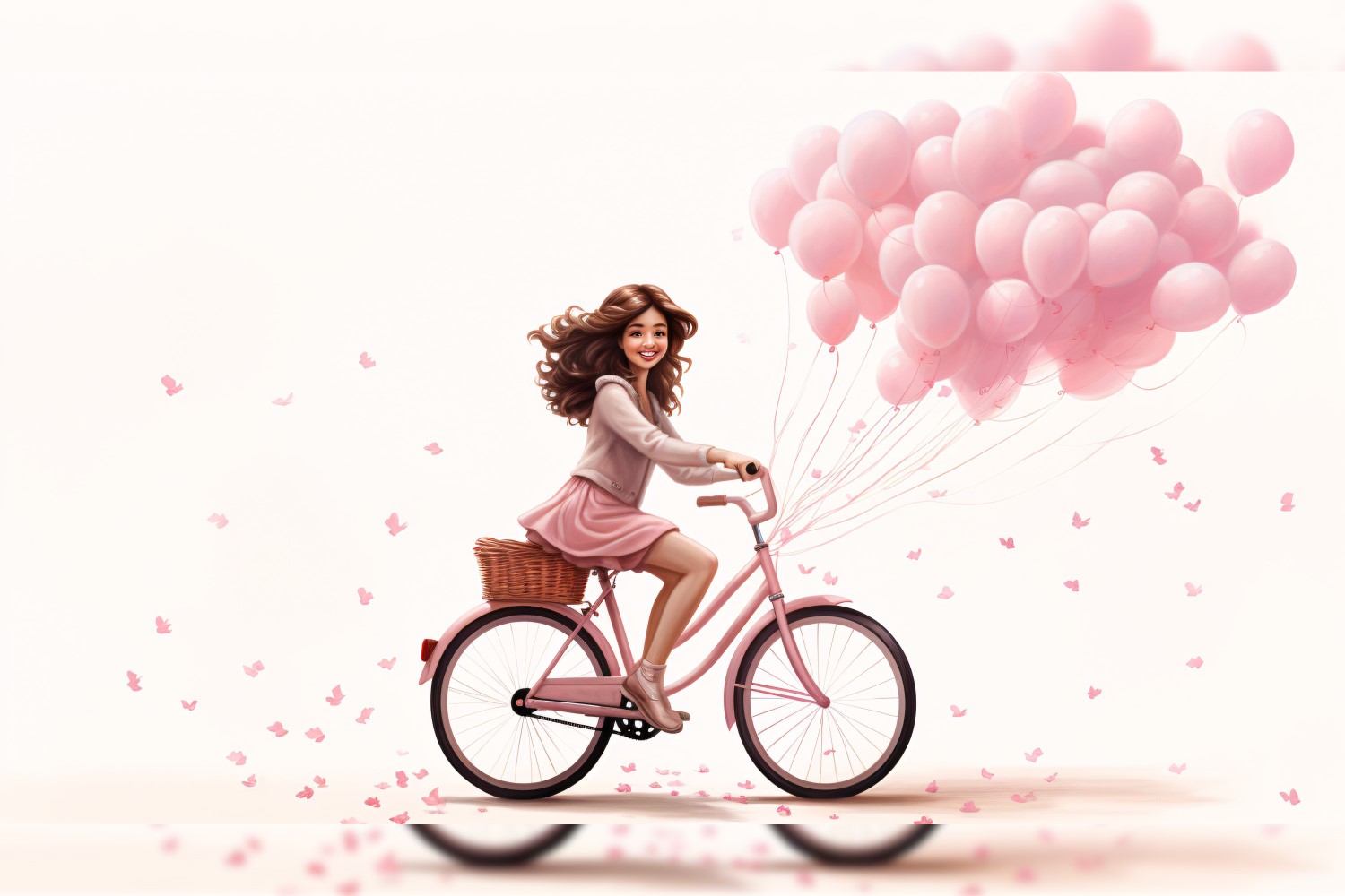 Girl on Cycle with Pink Balloon Celebrating Valentine day 27