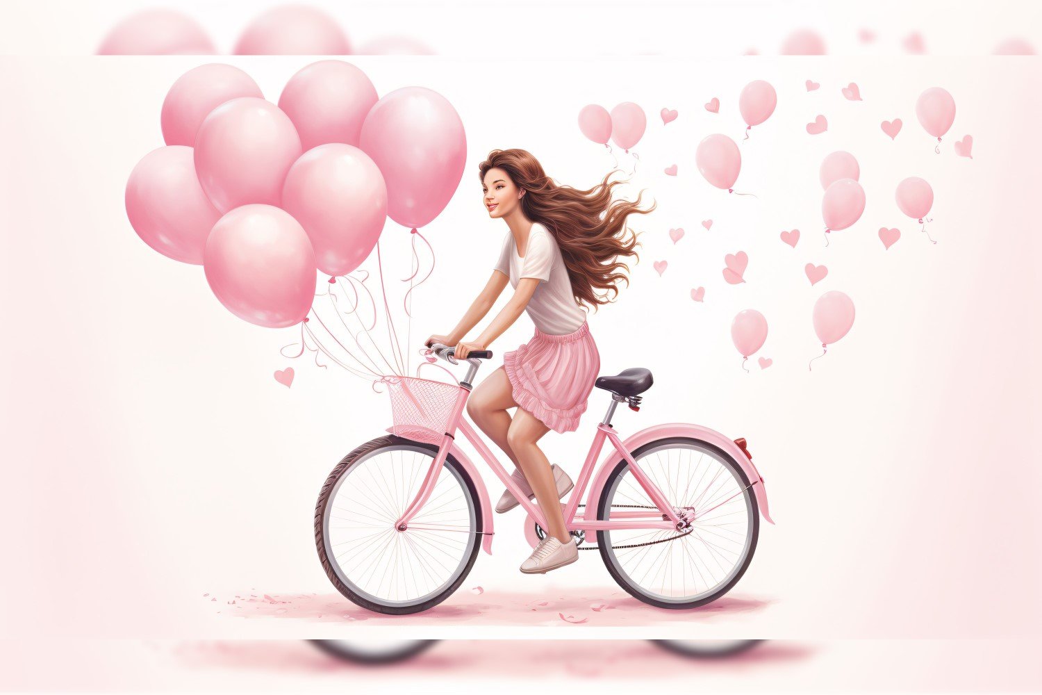 Girl on Cycle with Pink Balloon Celebrating Valentine day 29