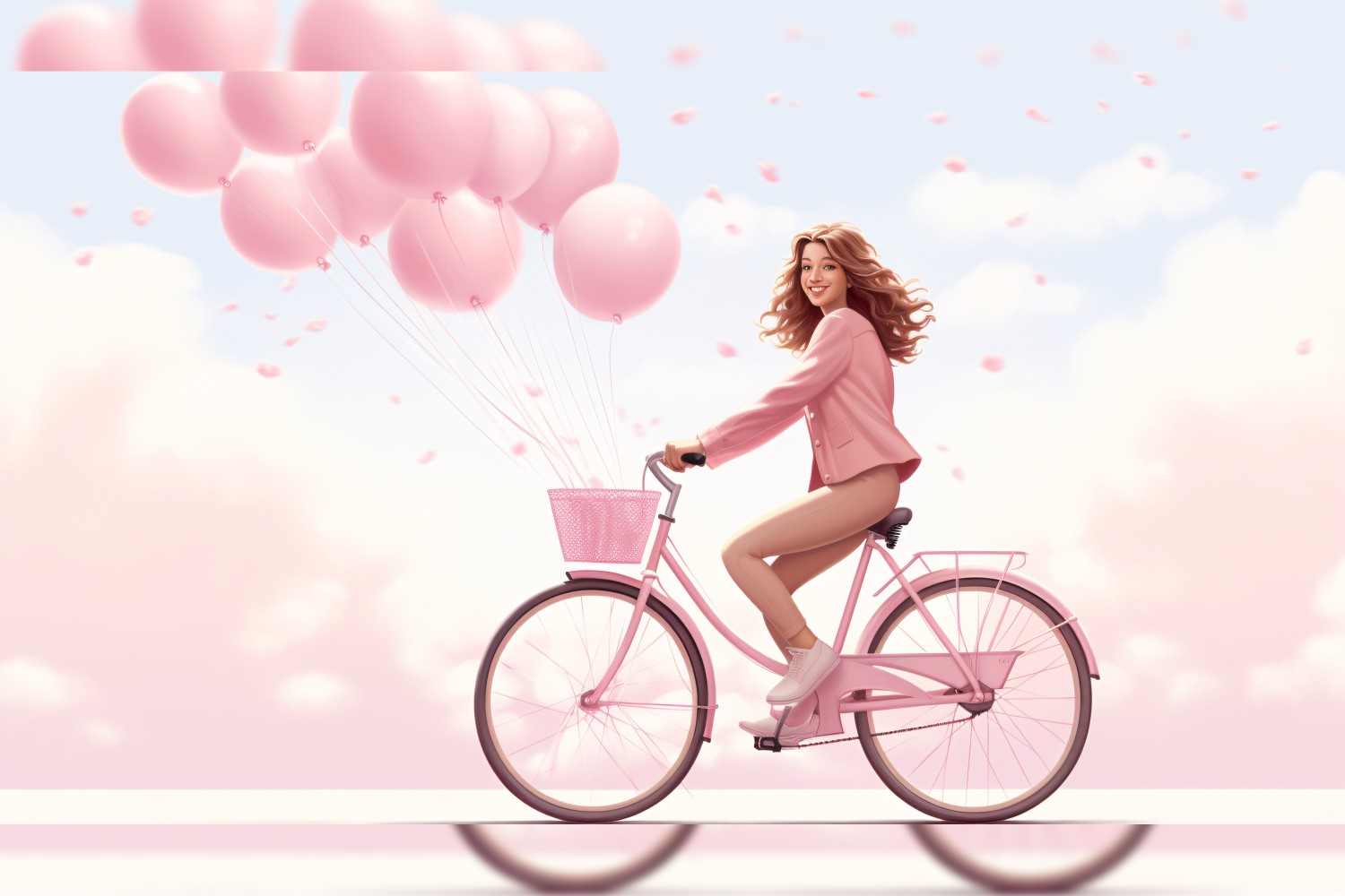 Girl on Cycle with Pink Balloon Celebrating Valentine day 30