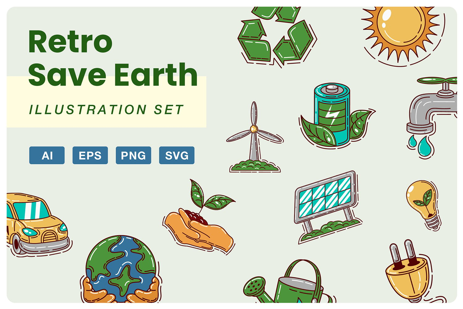 Save Our Earth Retro Illustrations