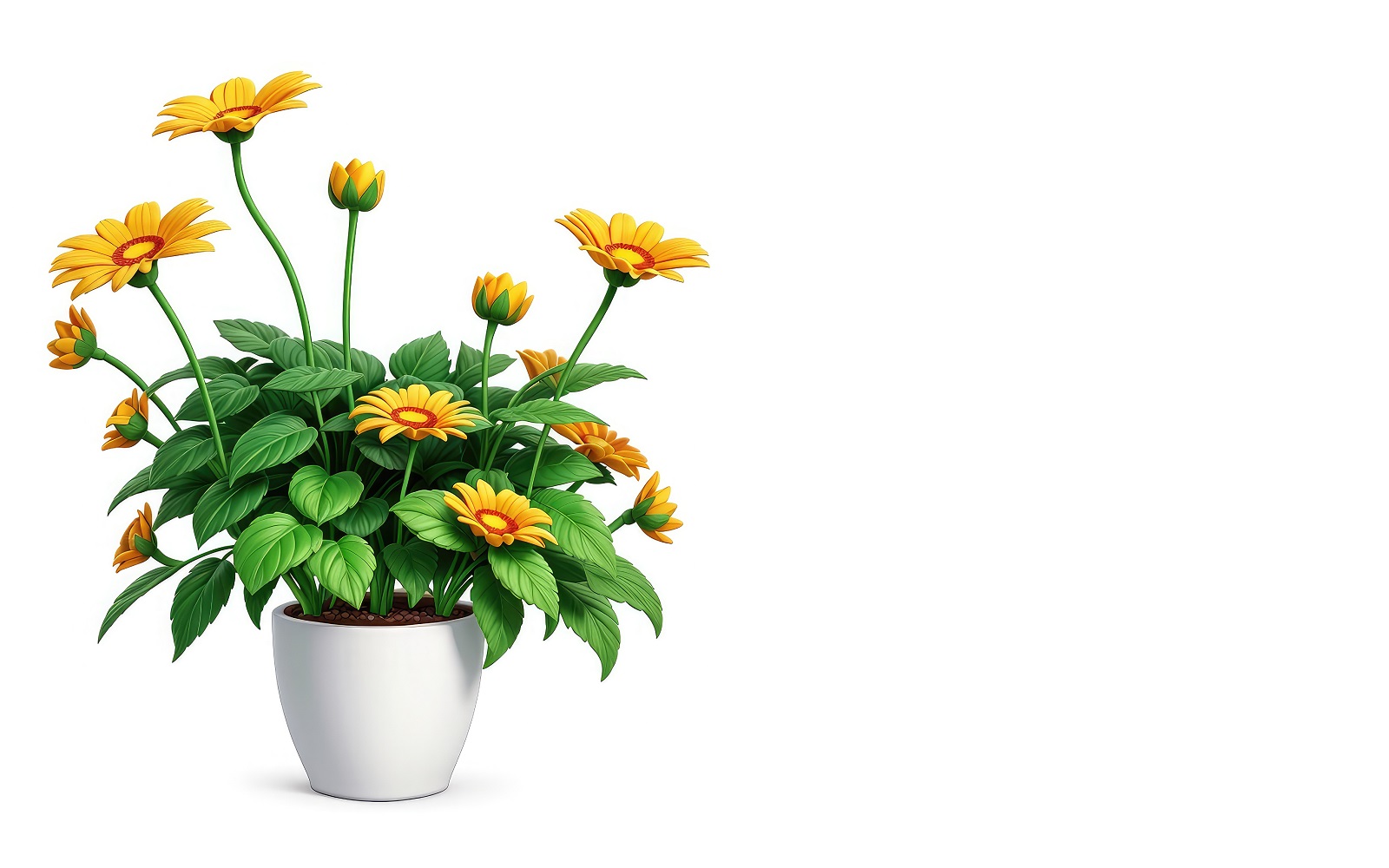 Sunflower grows in a flower pot on White background