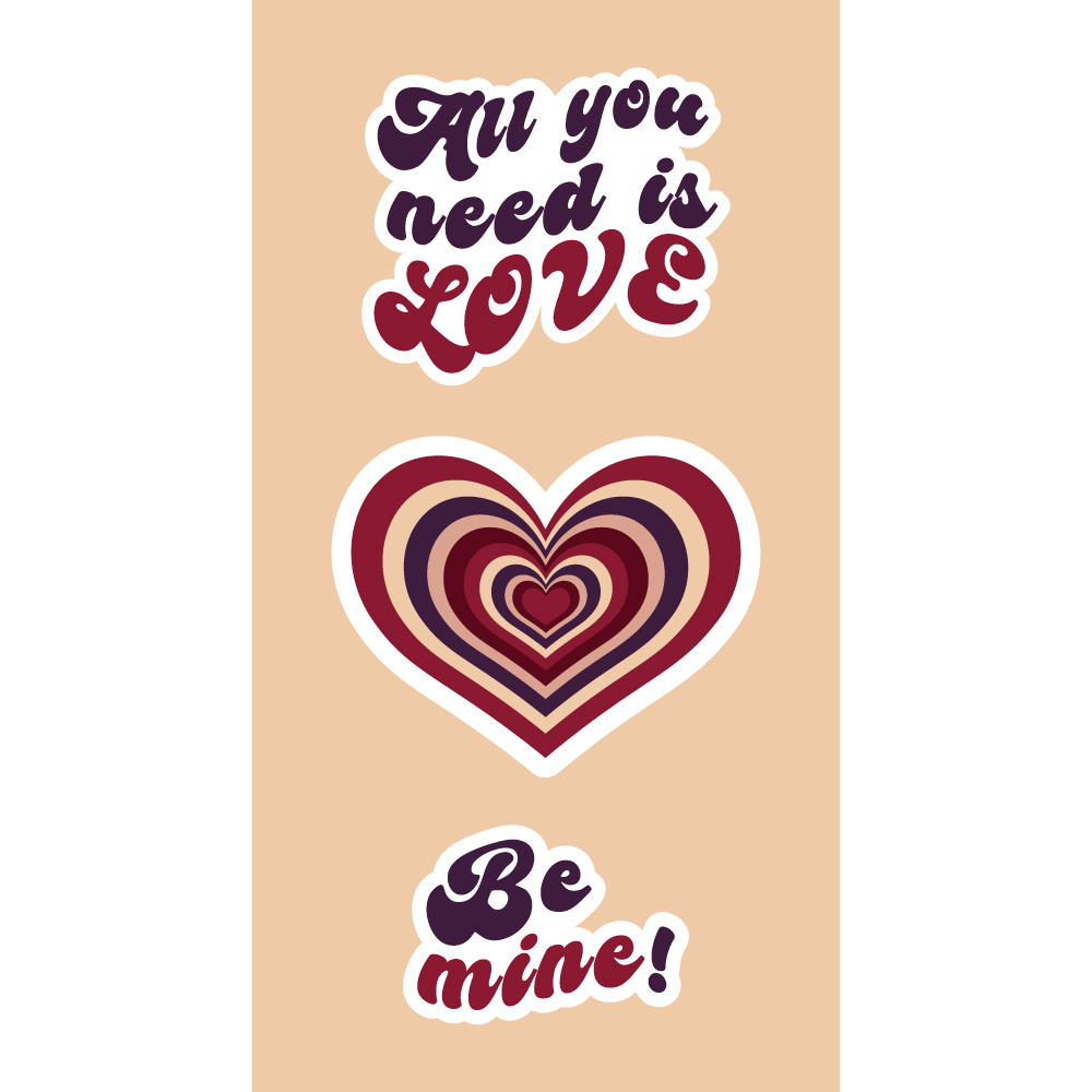 Retro red stickers set for Valentine's Day