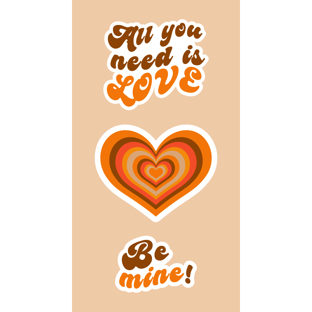 Retro orange stickers set for Valentine's Day