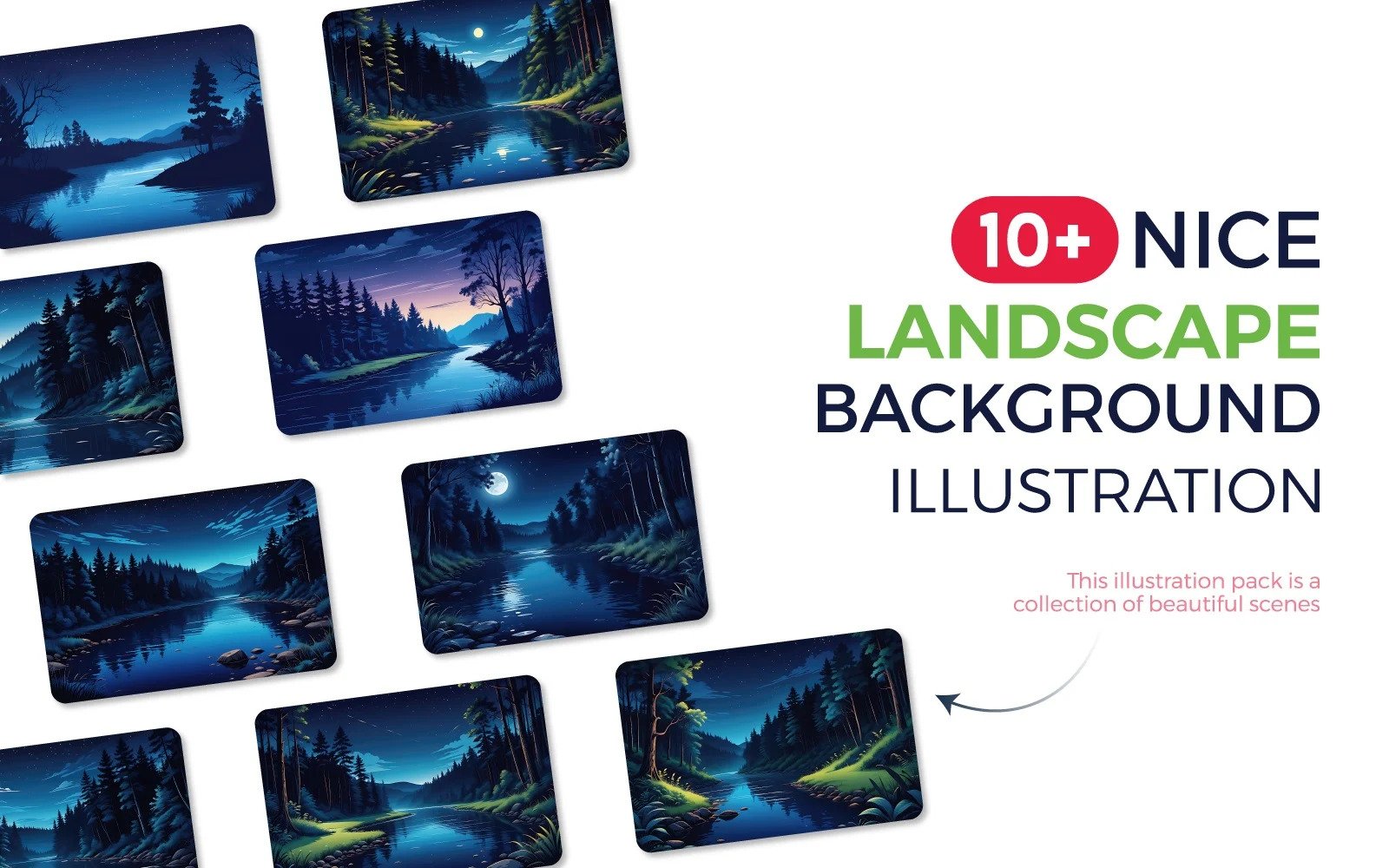 Premium quality Night landscape background art illustration bundles