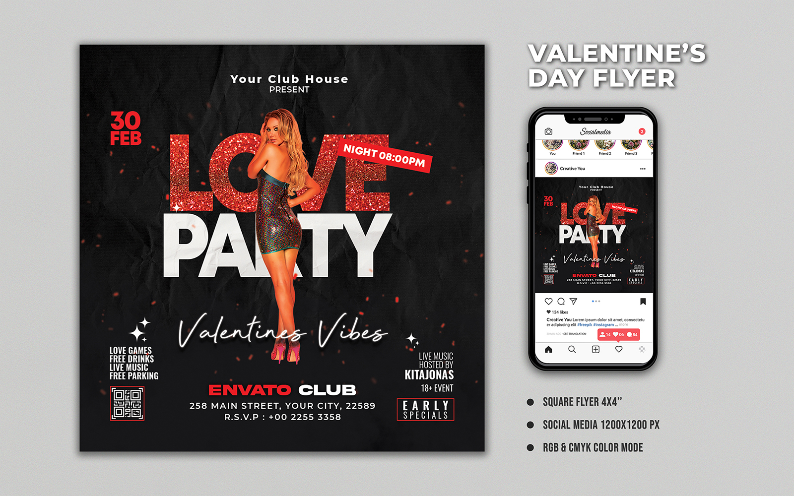 Black Valentines Vibes Party Flyer