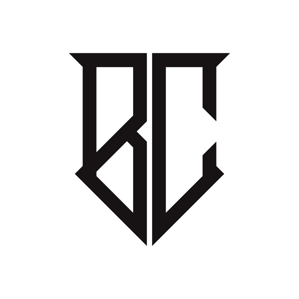 A monogram logo from B and C black letters in the gothic style