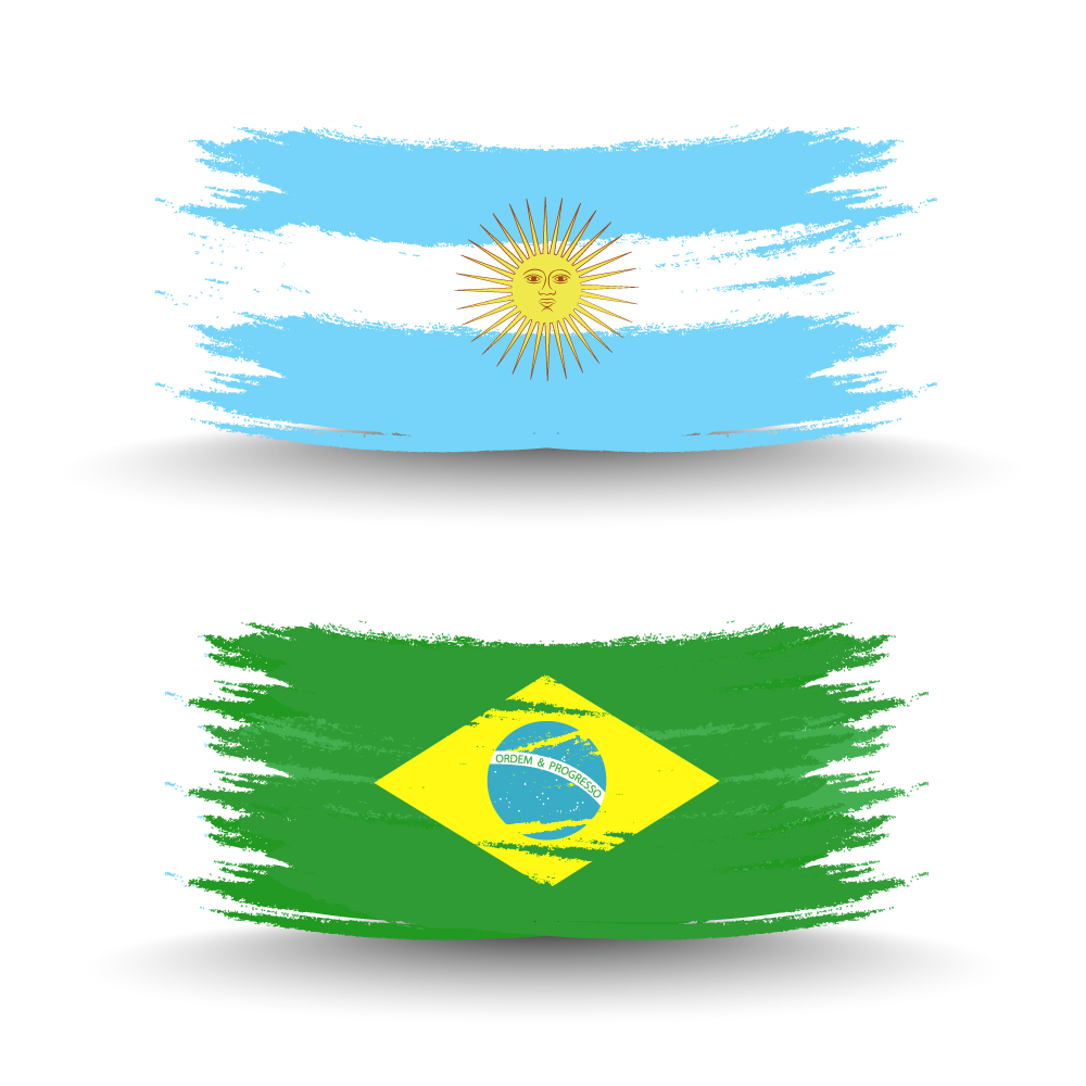 Argentina flag and Brazil flag