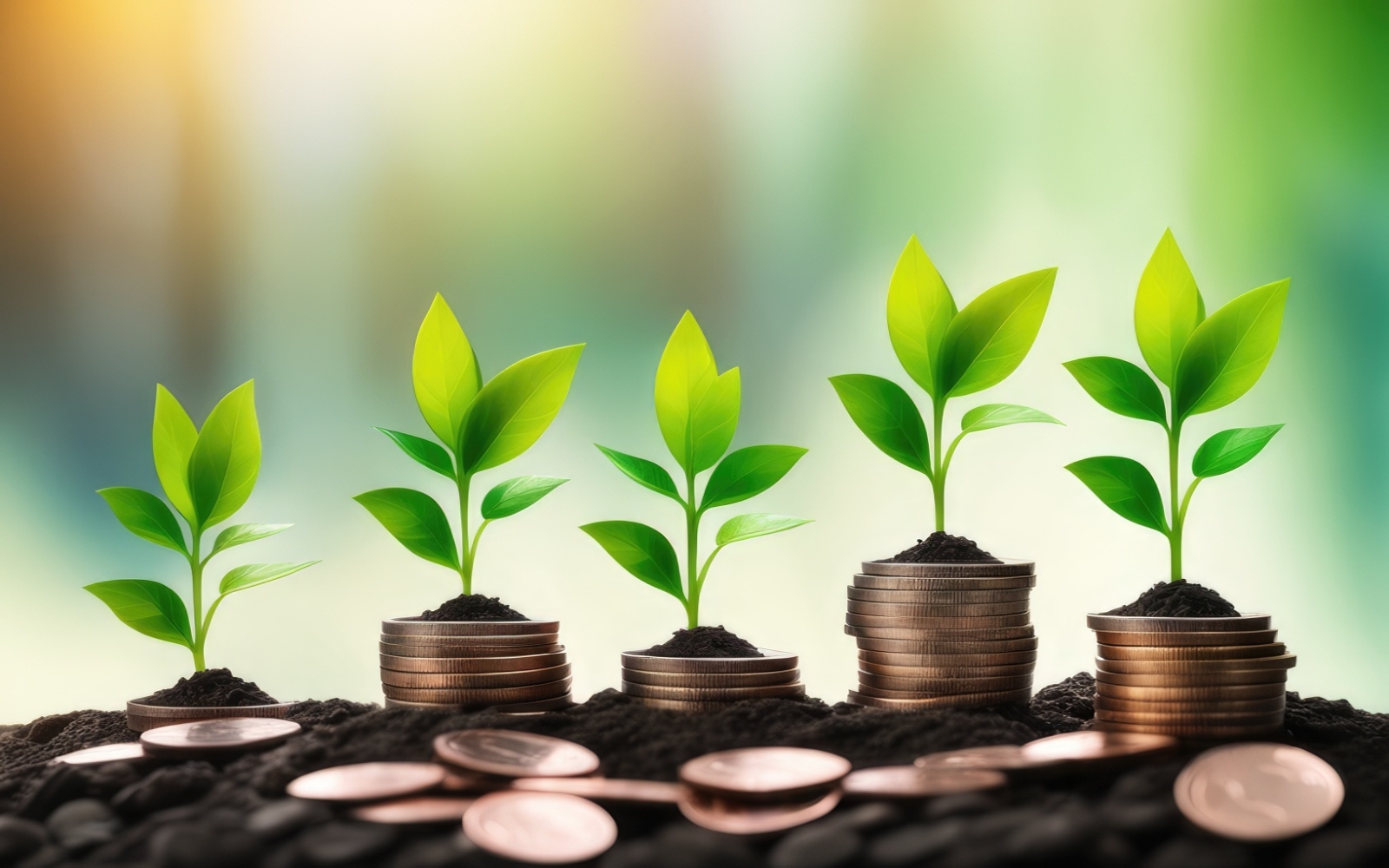 Premium Business Growing Plants on Coins Stacked on Green Blurred Background 18
