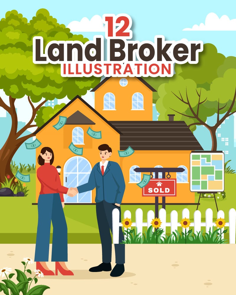 12 Land Broker Vector Illustration