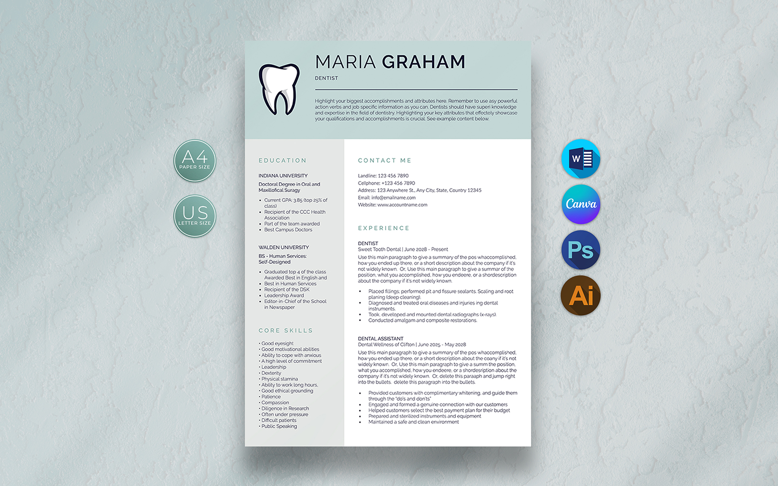 Maria Graham Canva Dental Resume Template