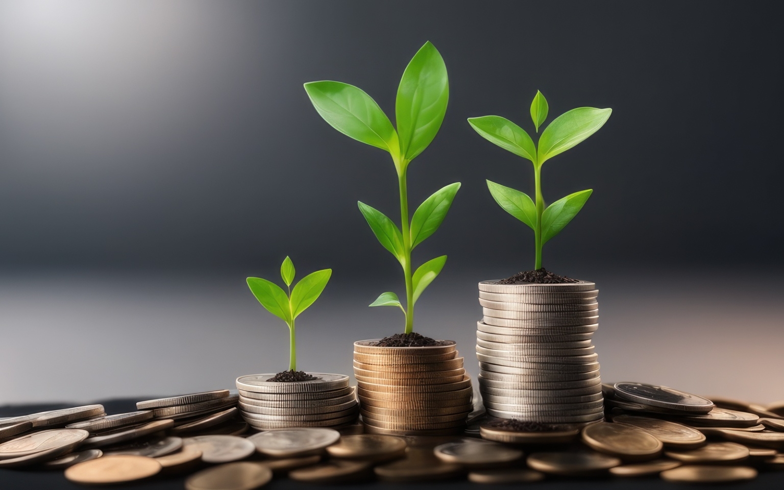 Premium Business Growing Plants on Coins Stacked on Green Blurred Background 26