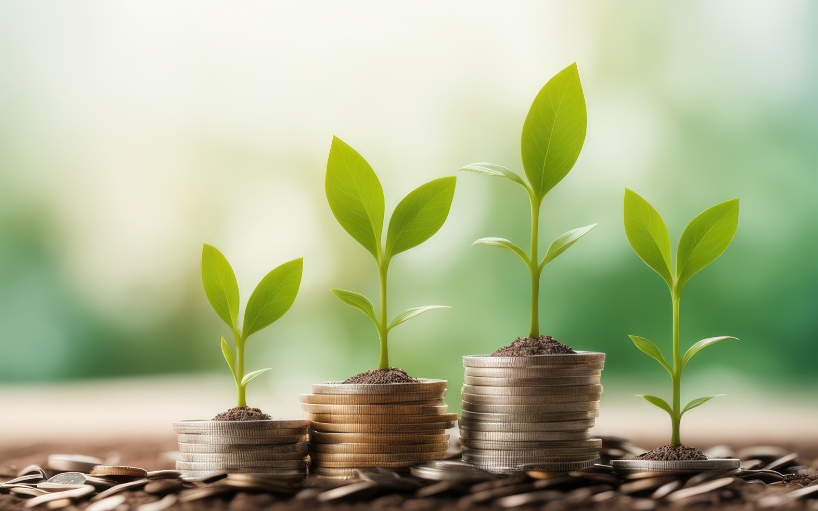 Premium Business Growing Plants on Coins Stacked on Green Blurred Background 27