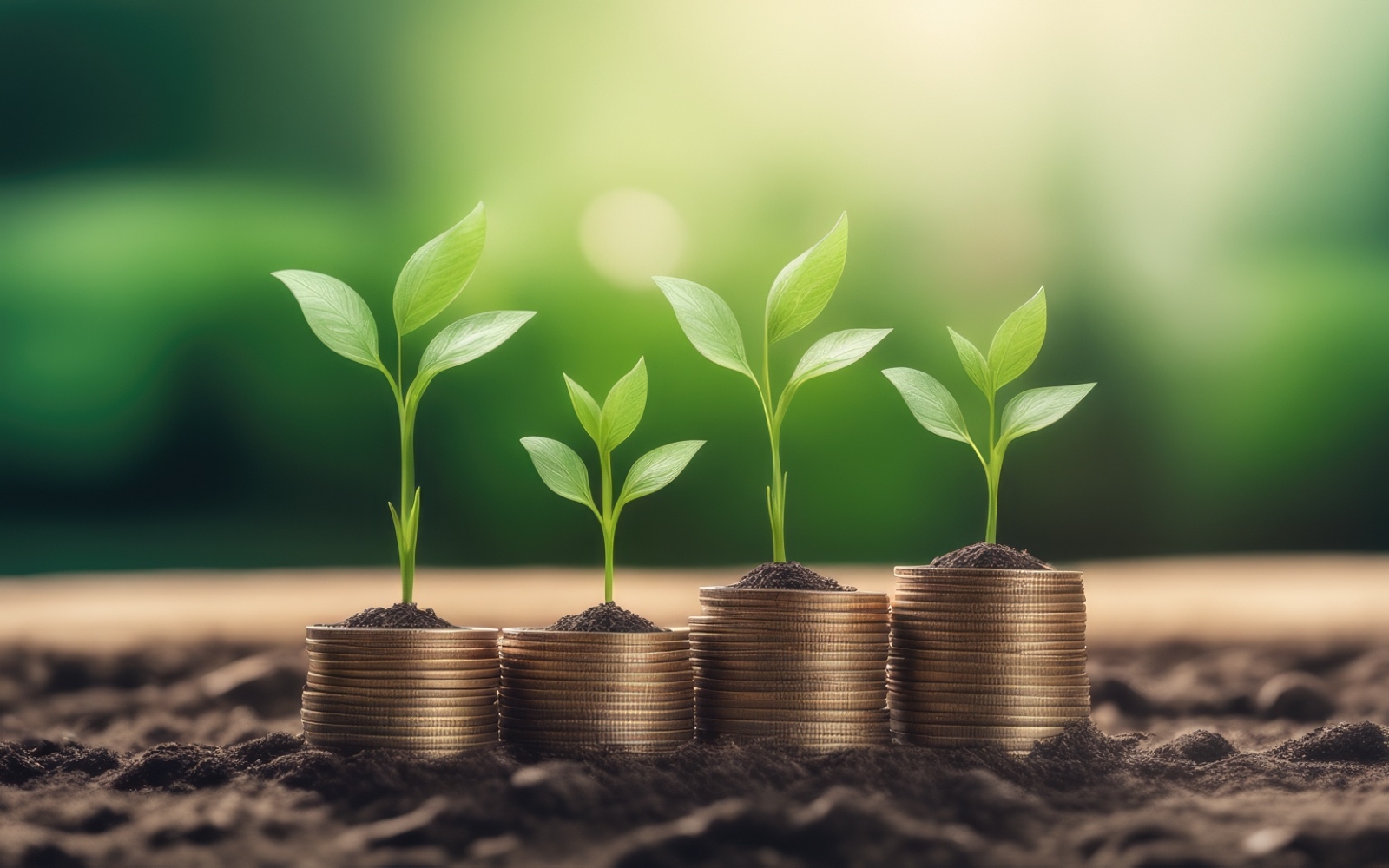 Premium Business Growing Plants on Coins Stacked on Green Blurred Background 29