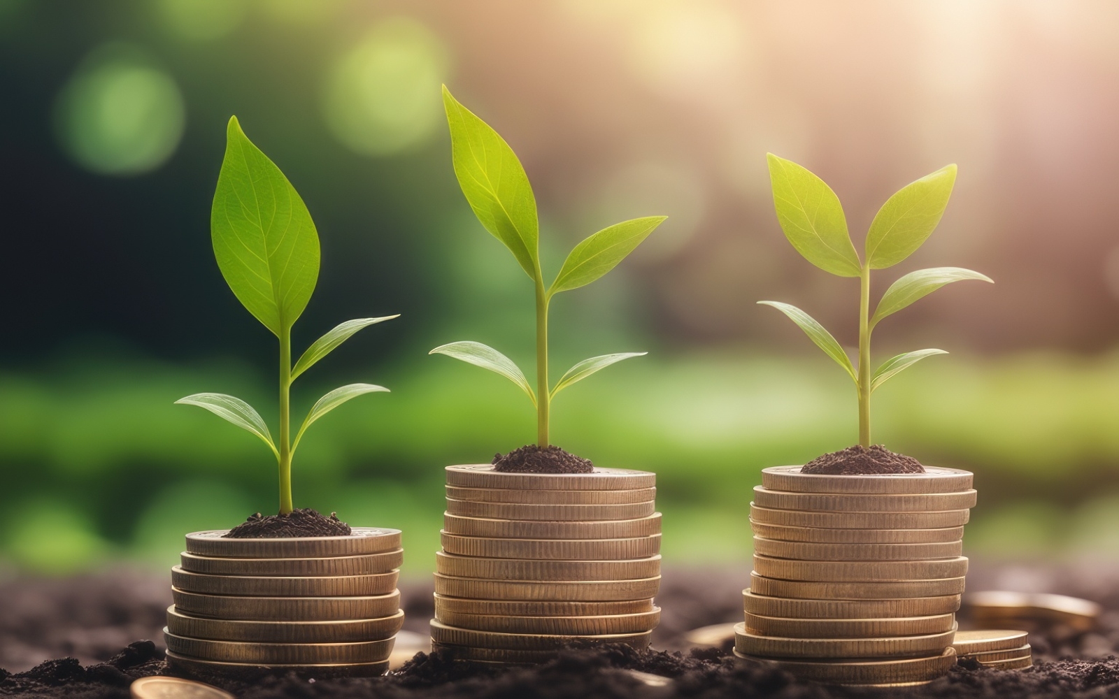 Premium Business Growing Plants on Coins Stacked on Green Blurred Background 28