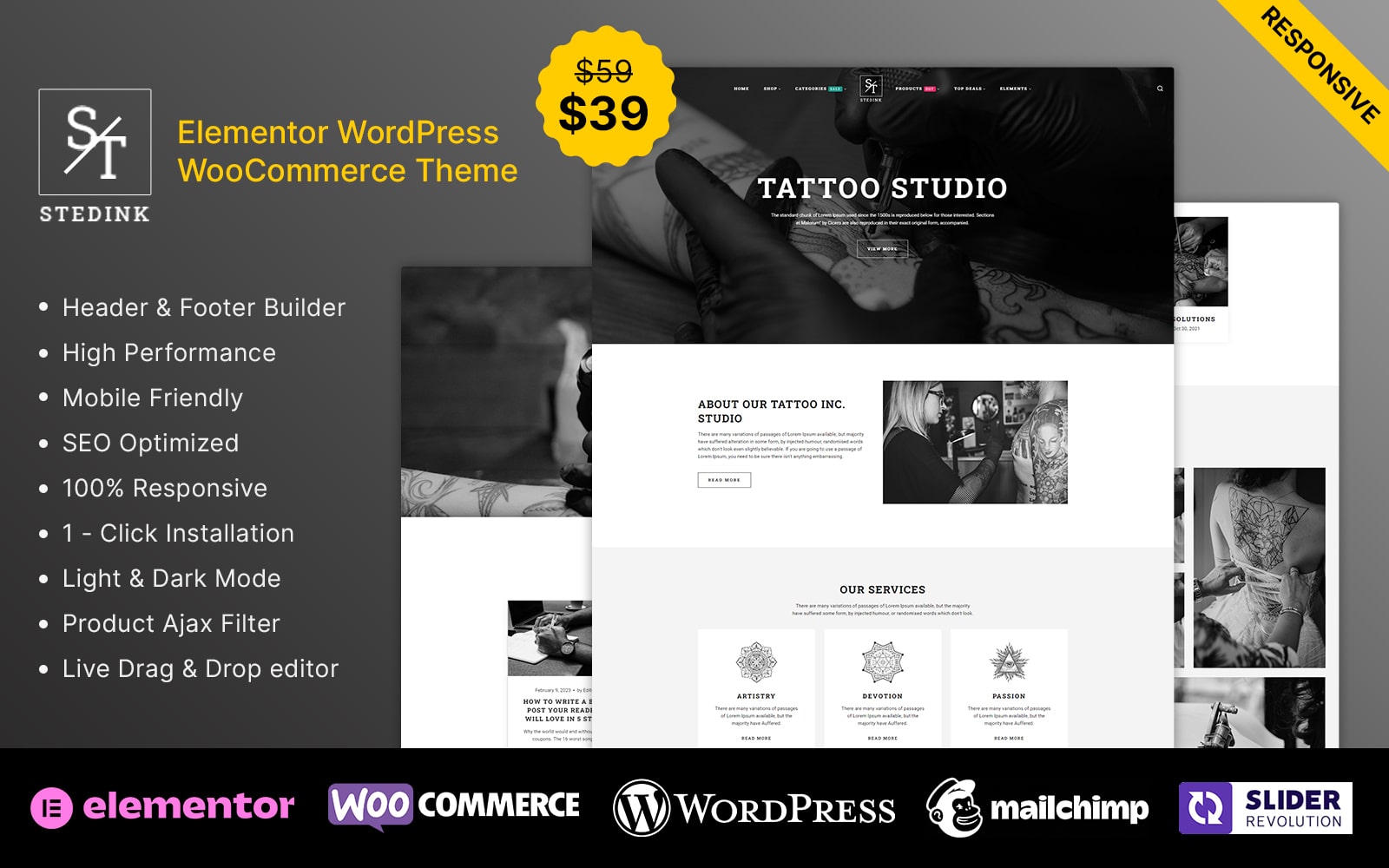 StedInk -  Tattoo Artist Tattoo Shop and Hair Saloon Elementor WooCommerce Theme