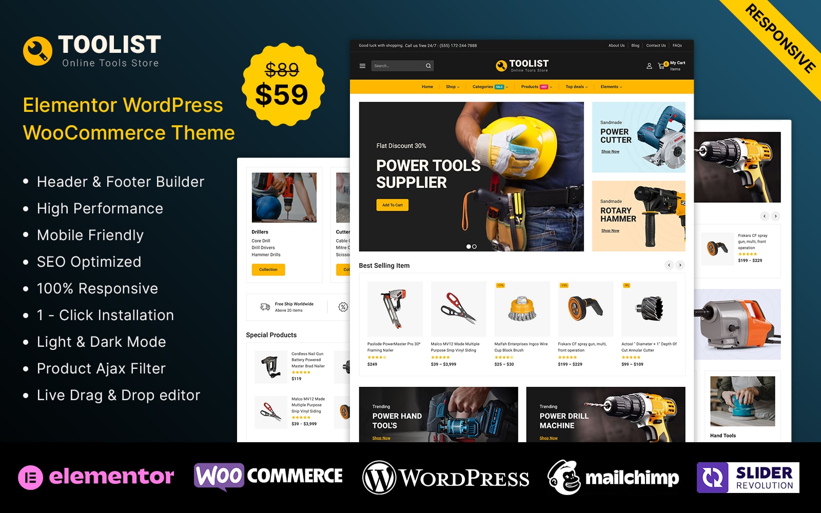 Toolist – Tools, Spare Parts and Equipment Elementor WooCommerce Store