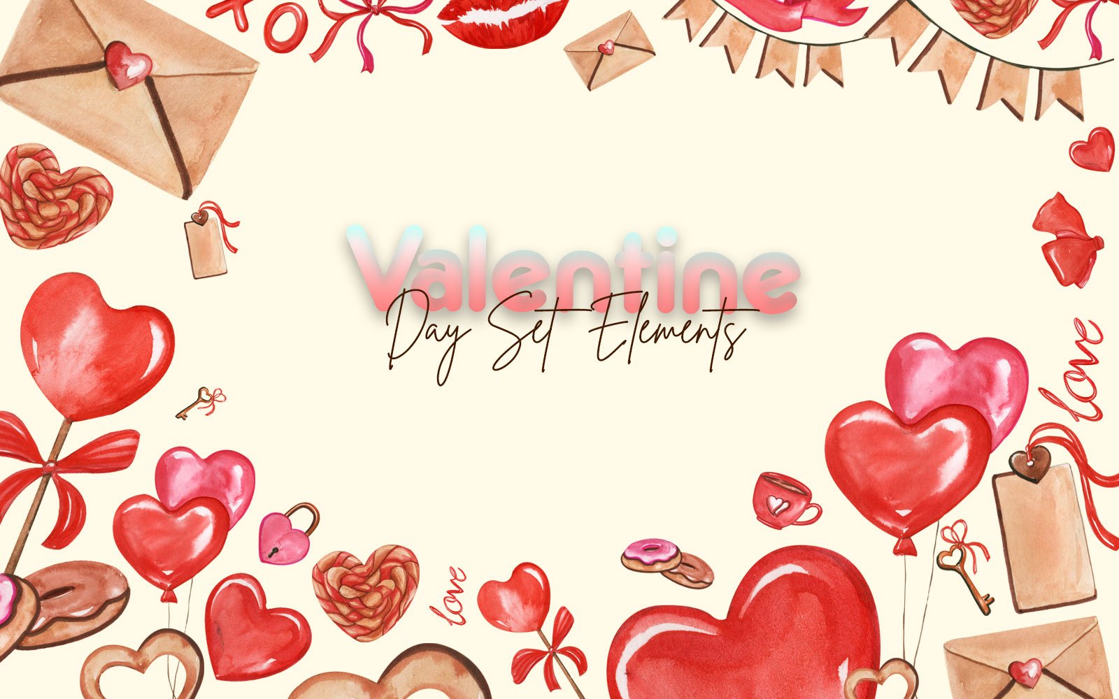 Watercolor Elements Valentine Set V02