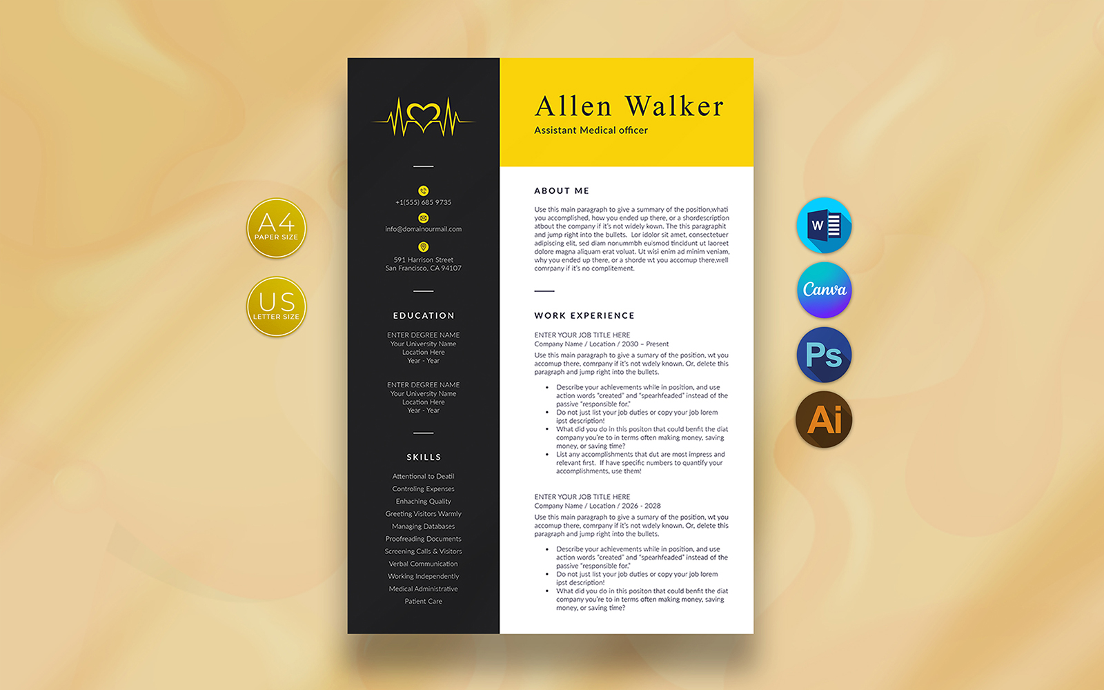 Assistant Medical Officer Resume Template Canva & Word