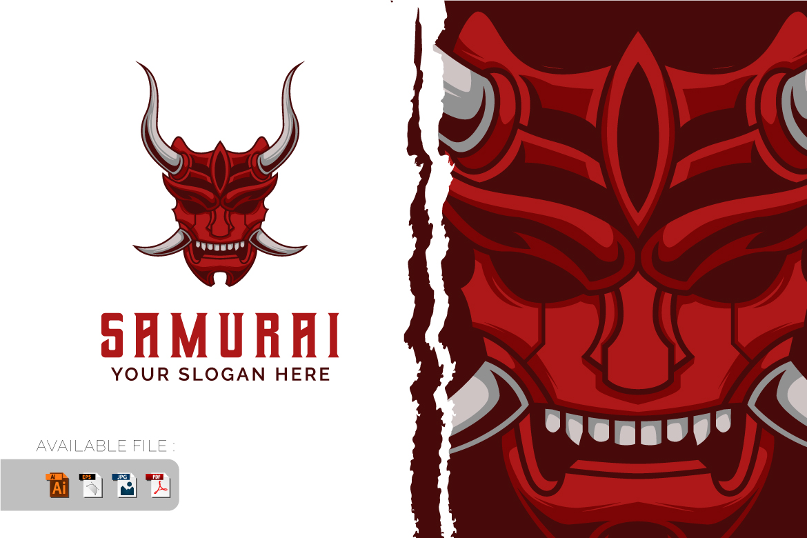 Ronin Hanya Mask Face Samurai Warrior Logo Helmet vintage vector illustration