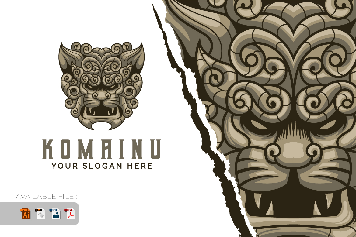 Komainu Lion Logo Design Vector Illustration Template