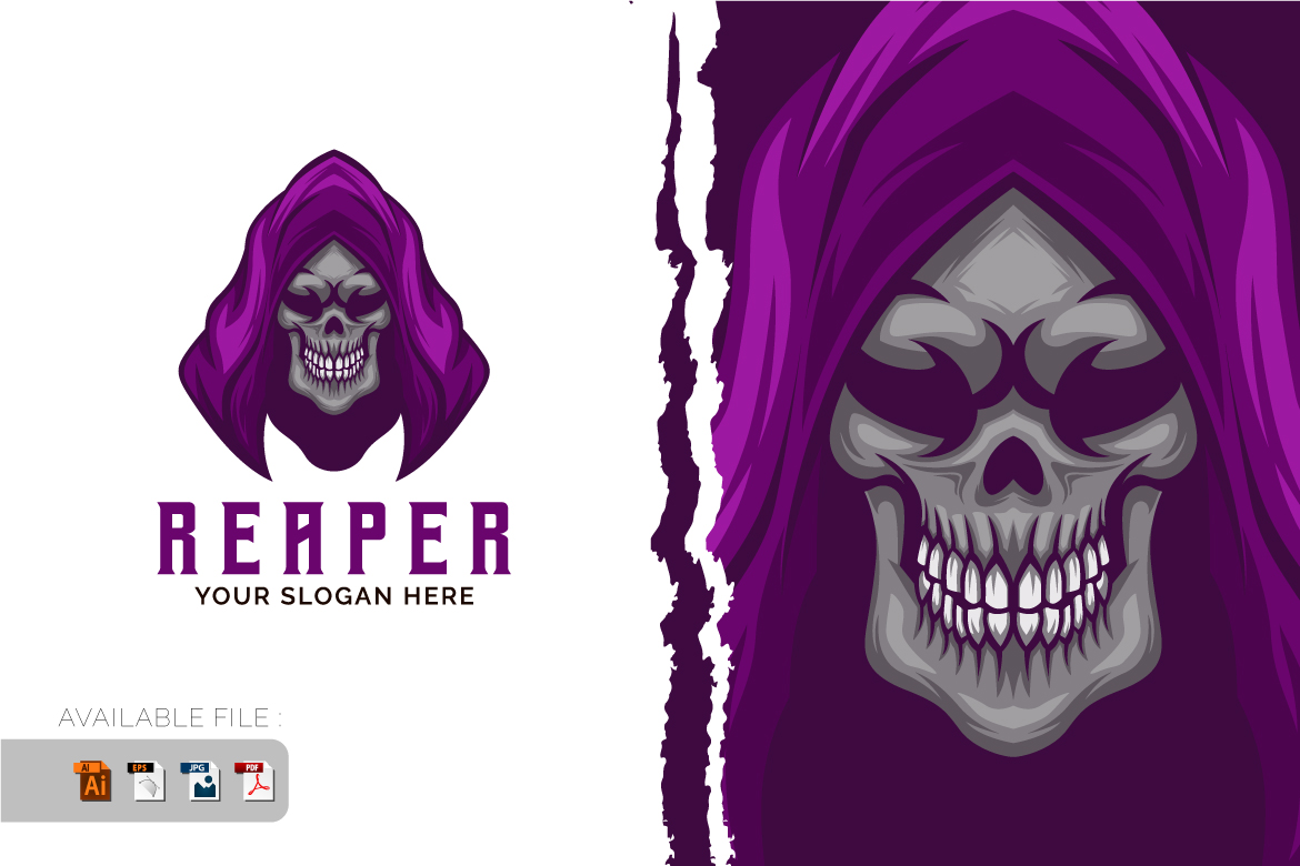 Reaper Skull Head Logo Vector Mascot template