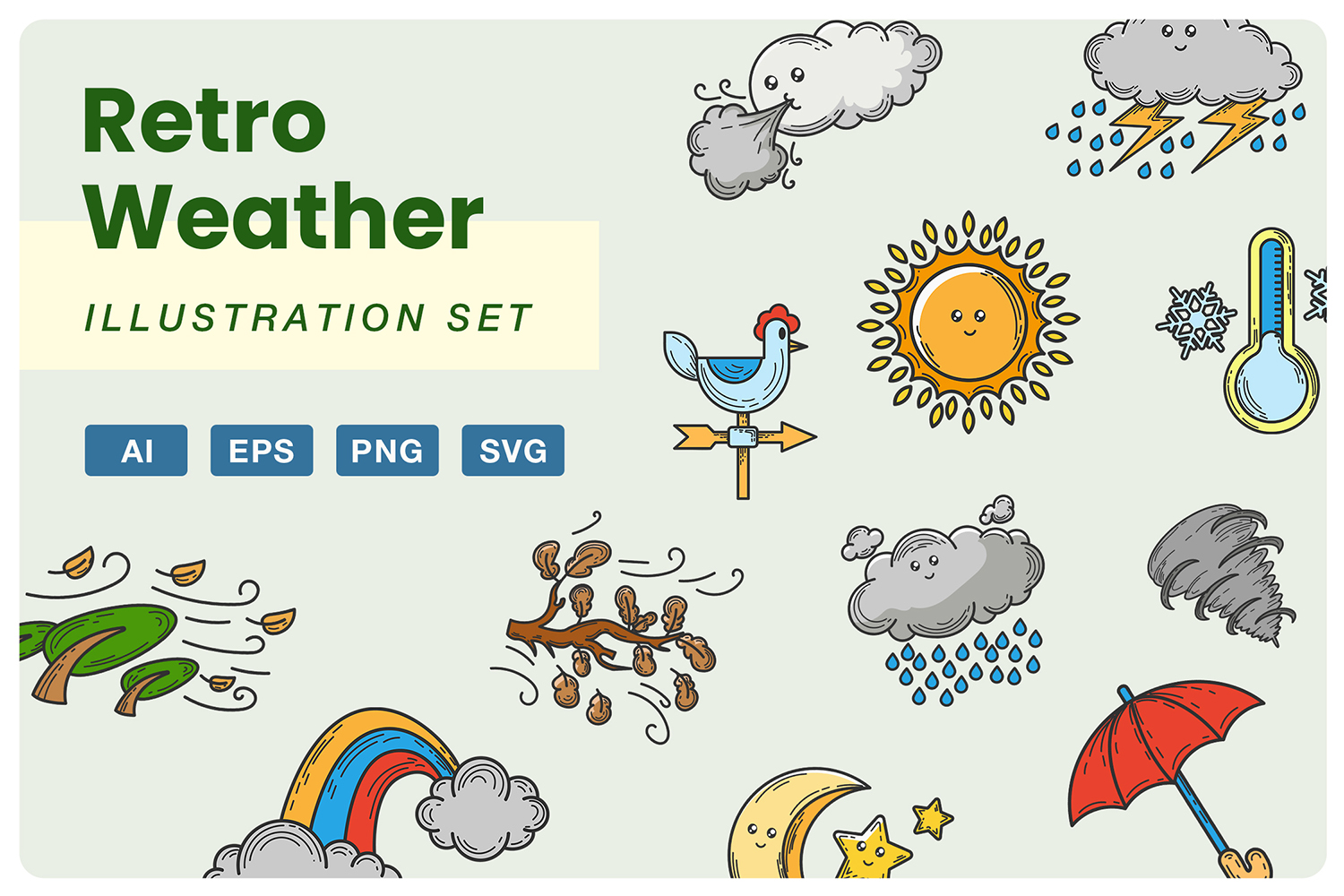 Retro Weather Illustration Set