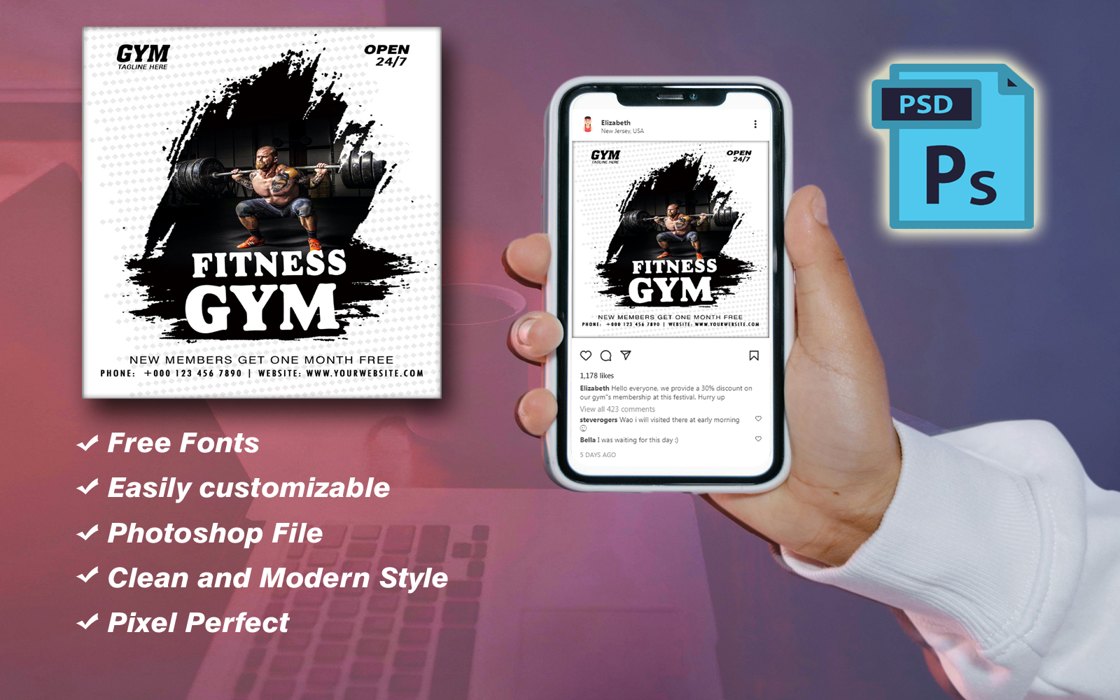 Gym Fitness Discount Template in PSD Format - Photoshop