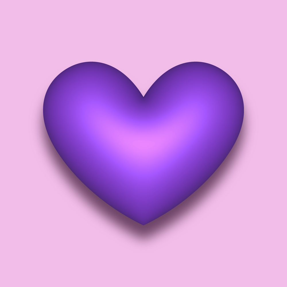 Purple vector 3D heart with a shadow