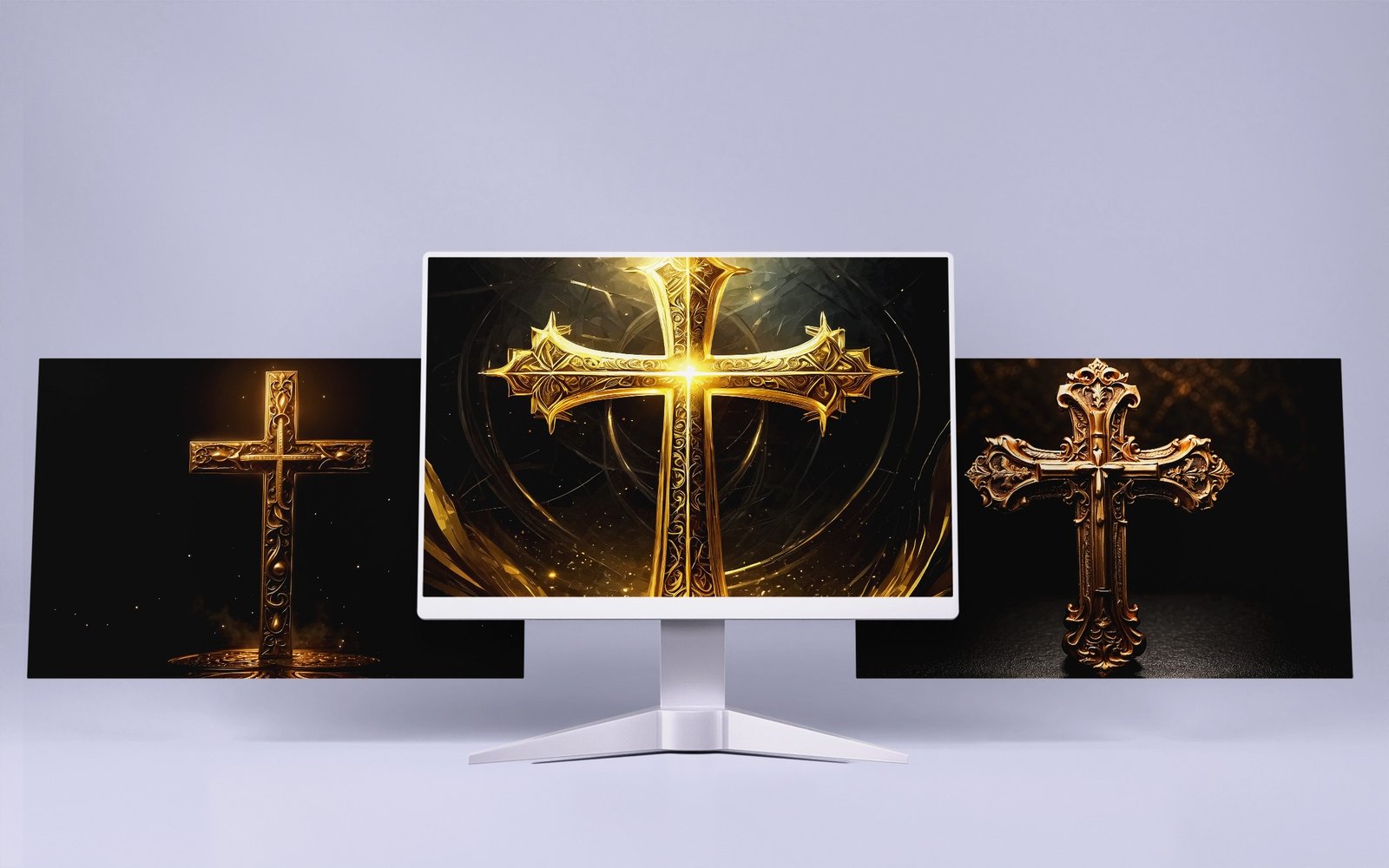 Colection Of 3 Gold Cross On A Dark Background Illustration Template