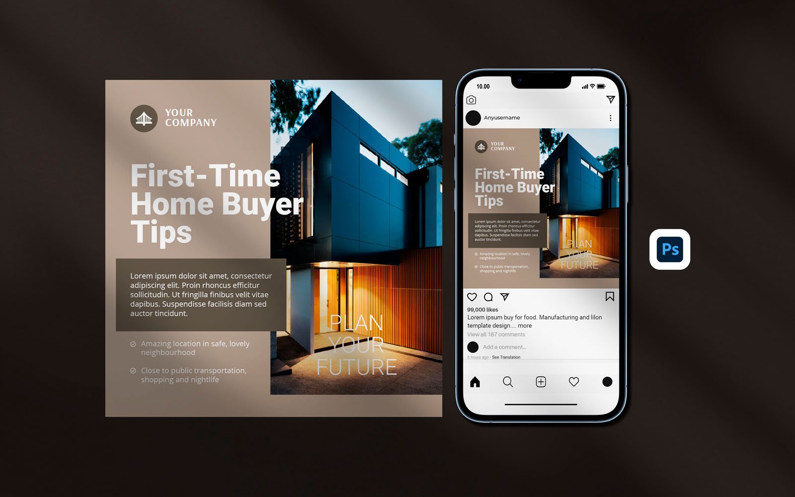 Simple Flat Real Estate Instagram Post Template